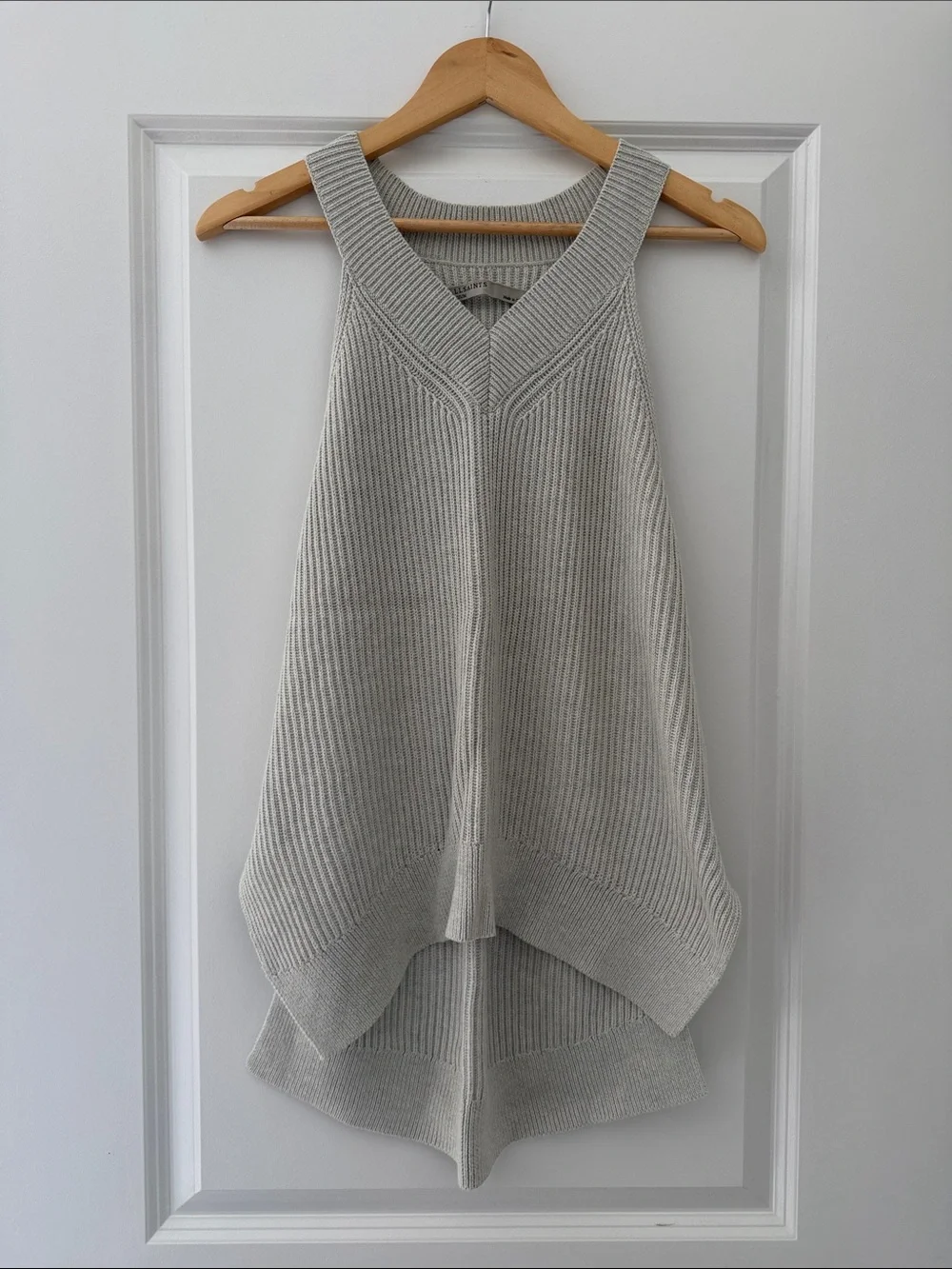 AllSaints Light Gray Ribbed V-Neck Knit Tank